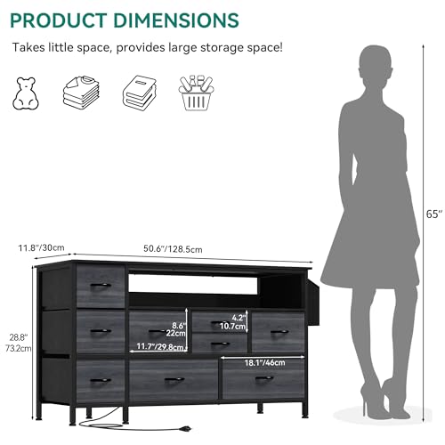 Black 9 Drawer TV Stand with Charging Station Z582973