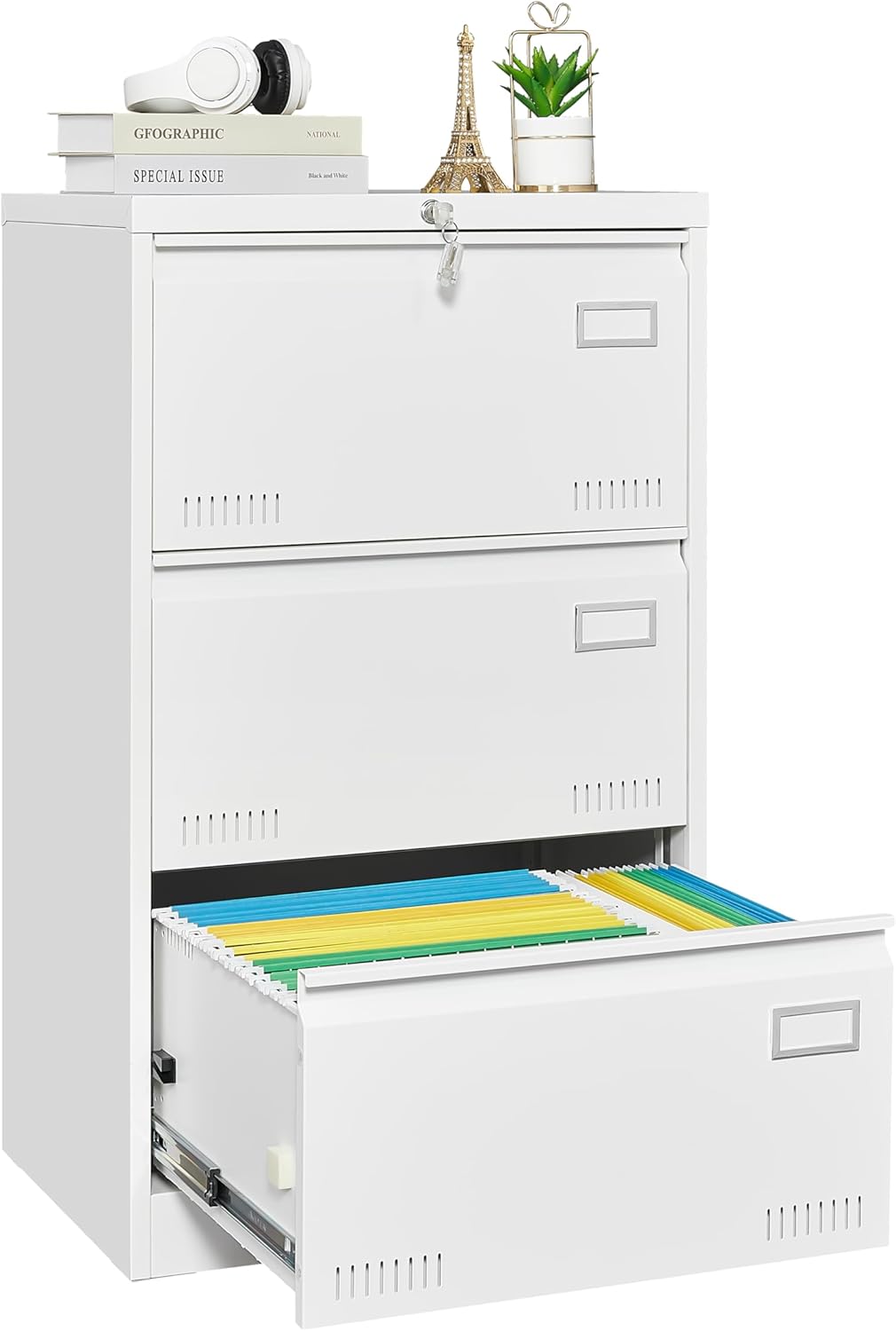 White 3-Drawer Metal Lateral File Cabinet Y932