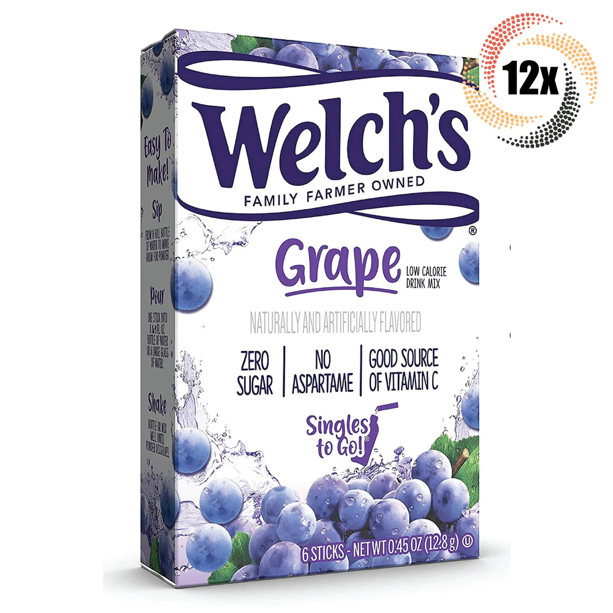 Grape Flavor Drink Mix 12x Packs 6 Singles Per Pack .45oz L190