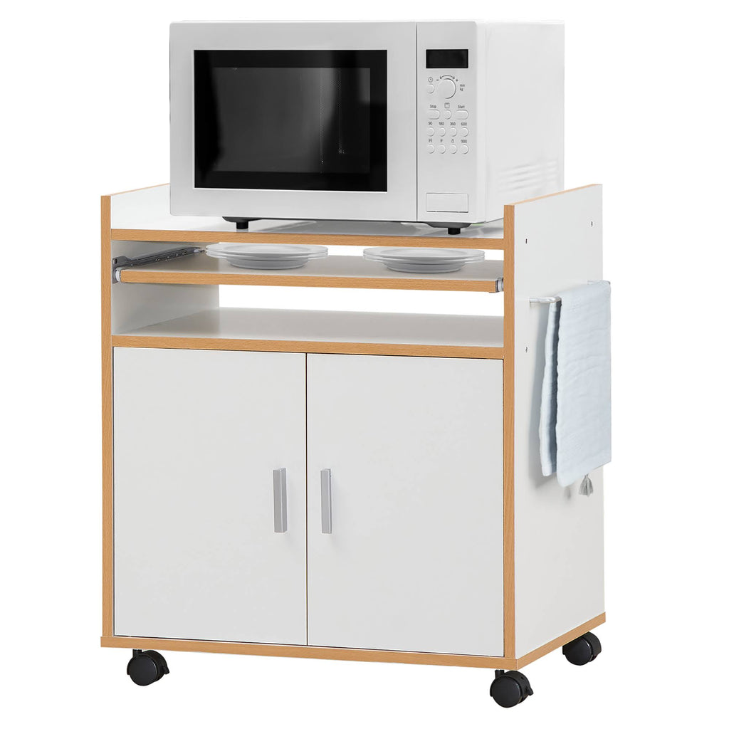 White Rolling Kitchen Trolley Microwave Cart Storage Cabinet with Removable Shelf G865