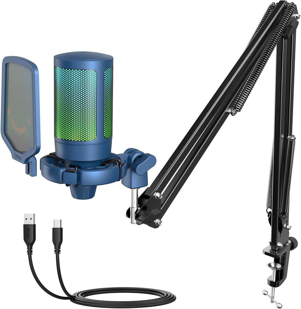 USB Gaming Microphone Kit with Mute Button, Volume Gain, RGB, Arm Stand A292358