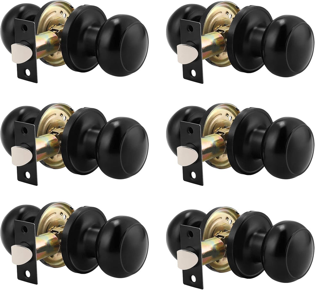 6 Pack Round Passage Door Knob Black Finish Door Hardware Q4291