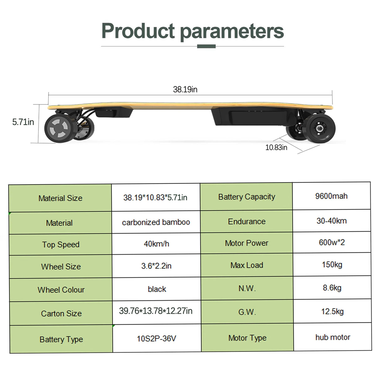 dual hub motors electric longboard X564775