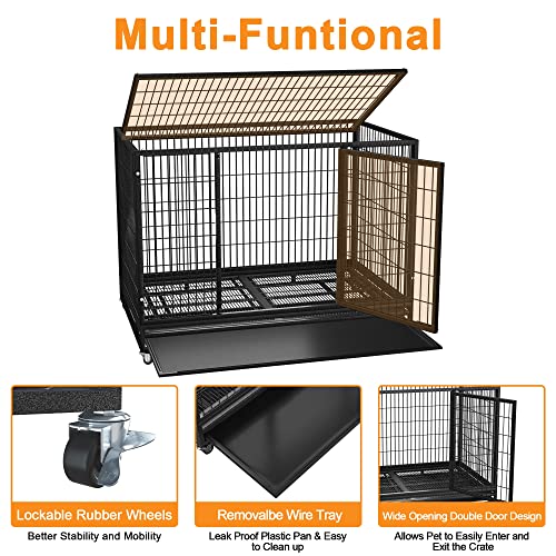 Heavy Duty Dog Crate Cage Kennel with Removable Wire Trays and Wheels L73253