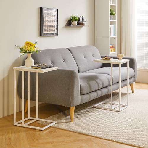 C Shaped Faux Marble Side Table Set of 2 O227