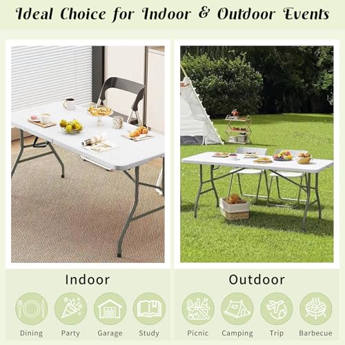 2 Pack 6 FT White Folding Plastic Table with Carrying Handle F92733
