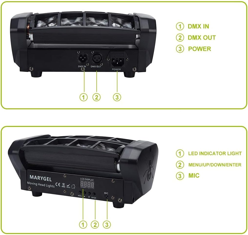 8 LEDs Beam Moving Head Stage Lights RGBW Party Lights DMX 512 Control Y907681