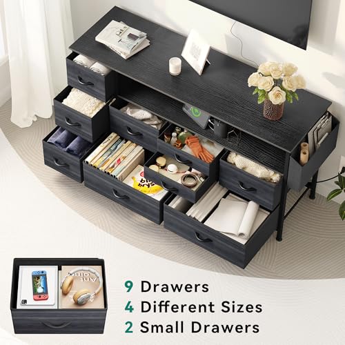 Black 9 Drawer TV Stand with Charging Station Z582973