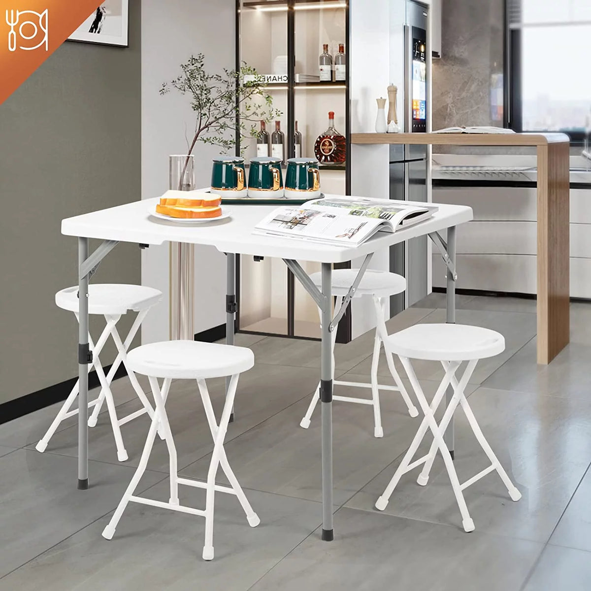 34" White Granite Bi-Folding Plastic Table N306