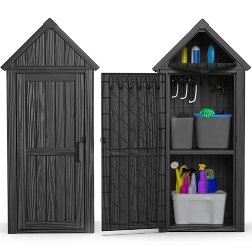 Outdoor Storage Shed Waterproof Resin Heavy-Duty Cabinet Light Brown S646687