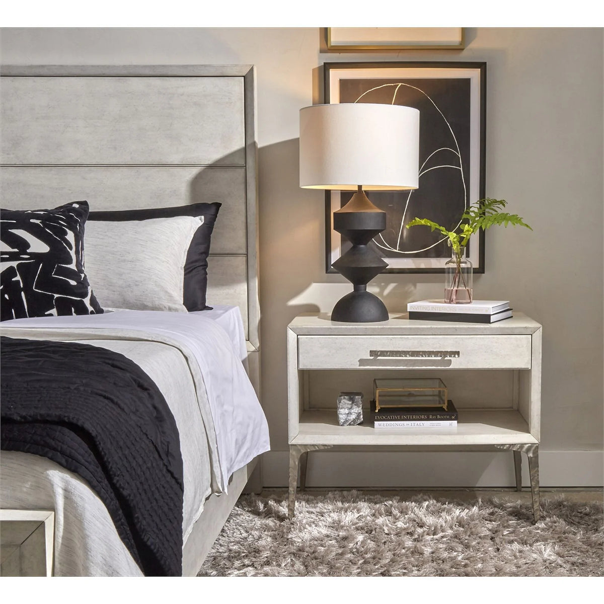 White 1-Drawer Solid Wood Metal Accent Nightstand P57337