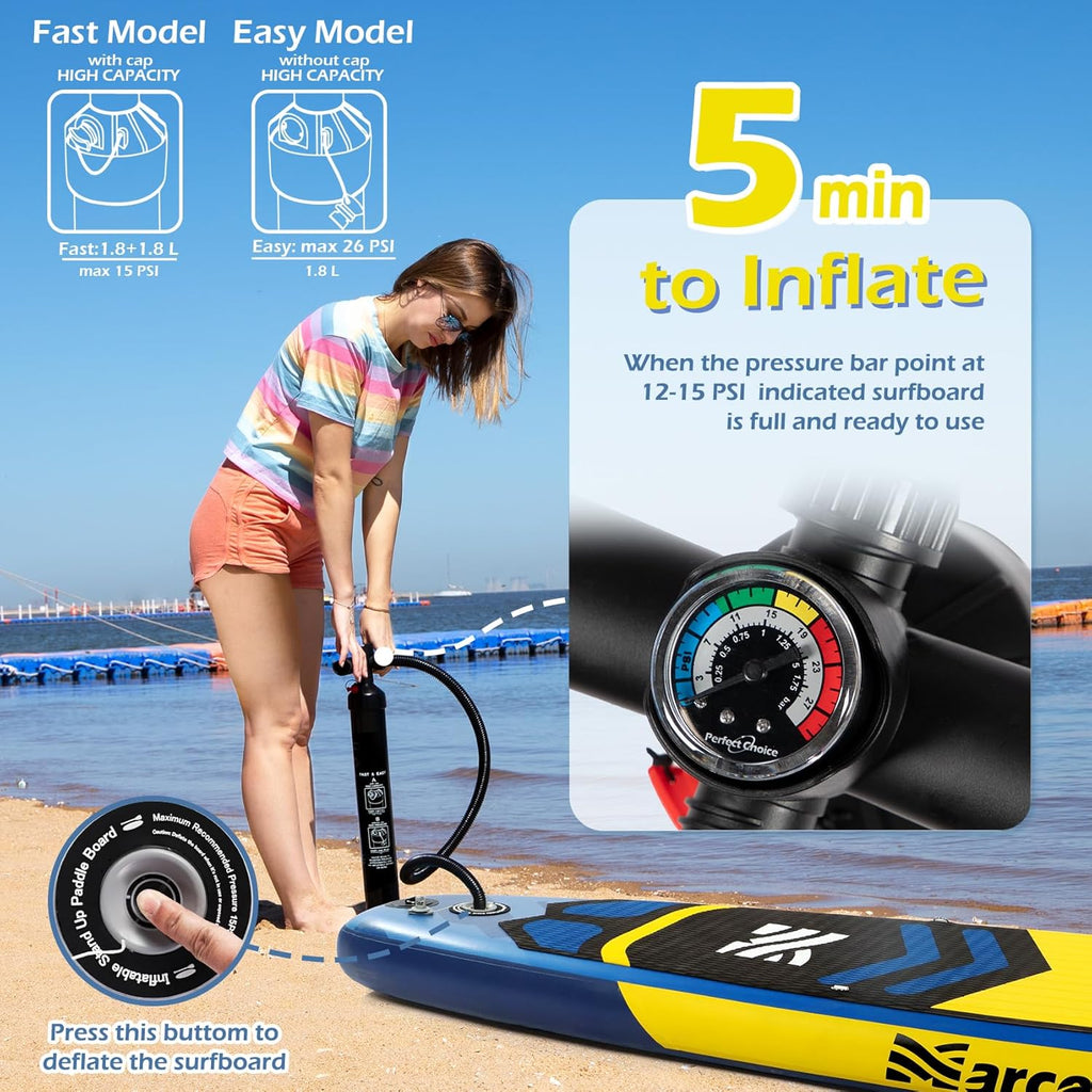 10.6'×33"×6" Inflatable Stand Up Paddle Board with Hand Pump, Leash, Repair Kit, Waterproof Phone Case, Waterproof Bag, Backpack U10656