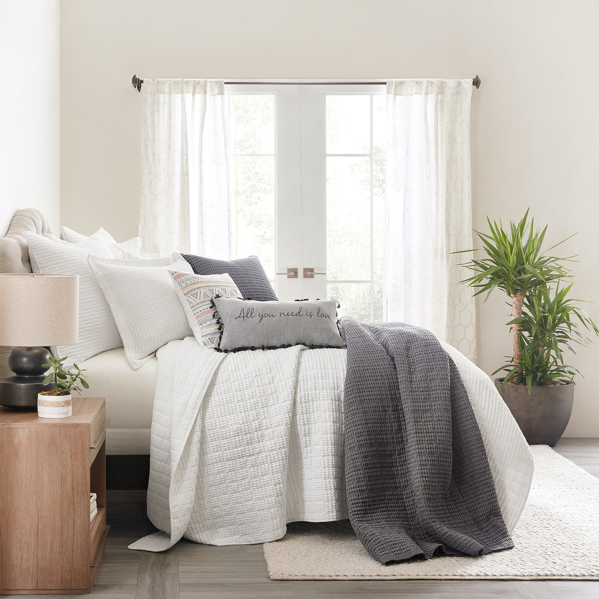 King/Cal King Cotton Waffle Quilt Set G27015