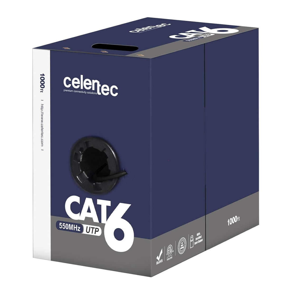 CAT6 Ethernet Cable, 1000ft, 23AWG Solid Bare Copper, UTP, CMR Riser Rated, Blue U87800