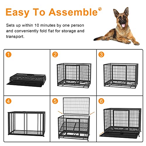 Heavy Duty Dog Crate Cage Kennel with Removable Wire Trays and Wheels L73253