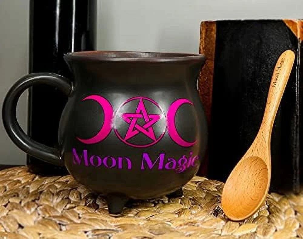 Porcelain Cauldron Shaped Bowl or Mug 32Oz with Wooden Spoon T708306