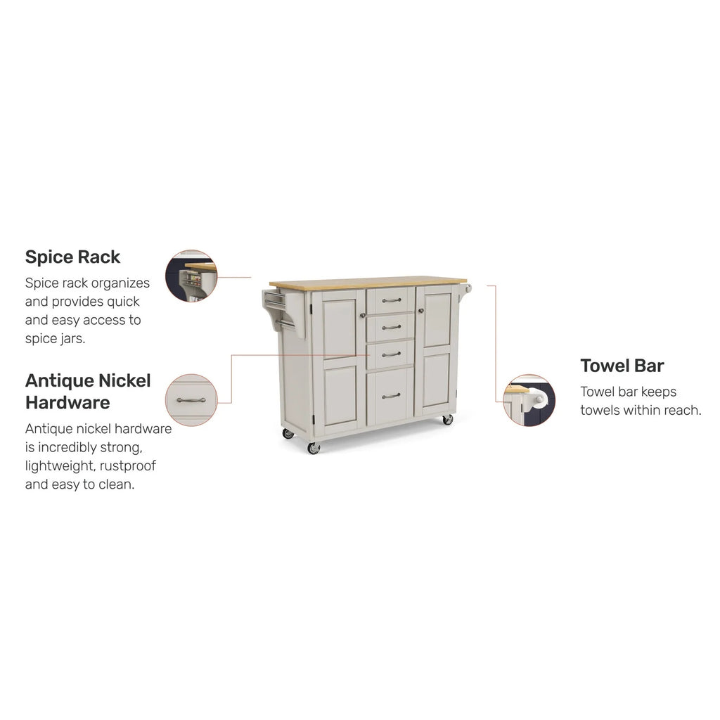Off White Wood Rolling Kitchen Cart X33681
