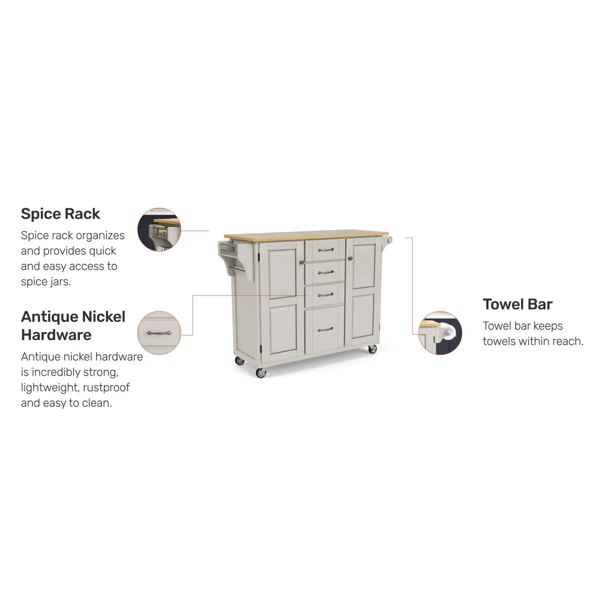 Off White Wood Rolling Kitchen Cart X33681