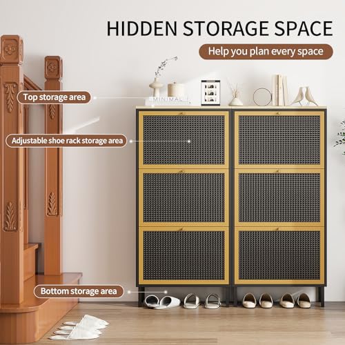 Natural Rattan Shoe Cabinet with 3 Flip Drawers P461