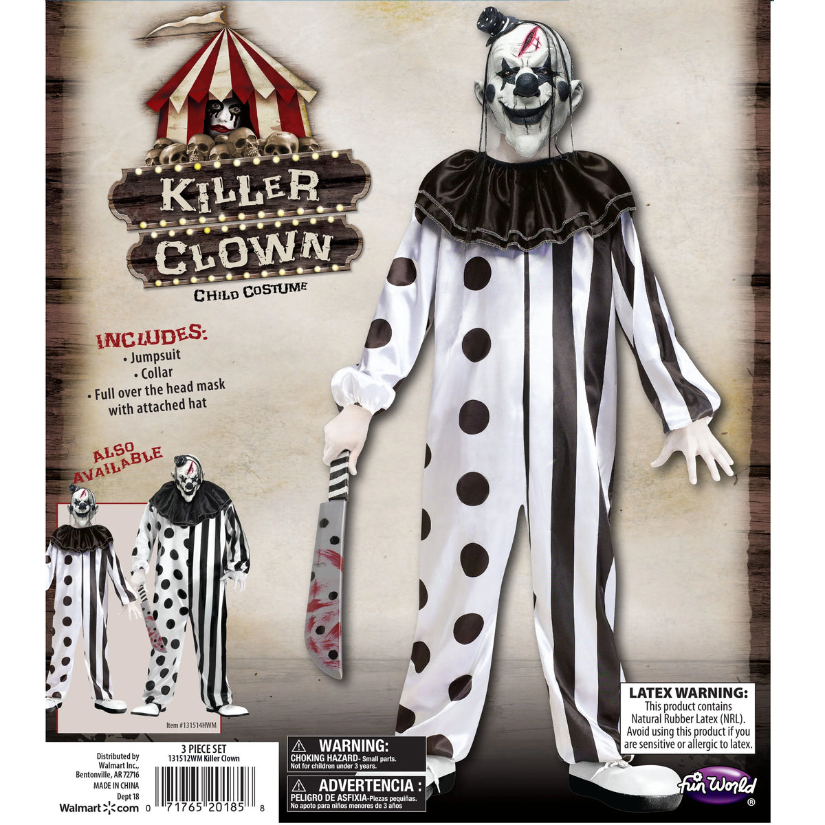 Killer Clown Black Halloween Costume O2176