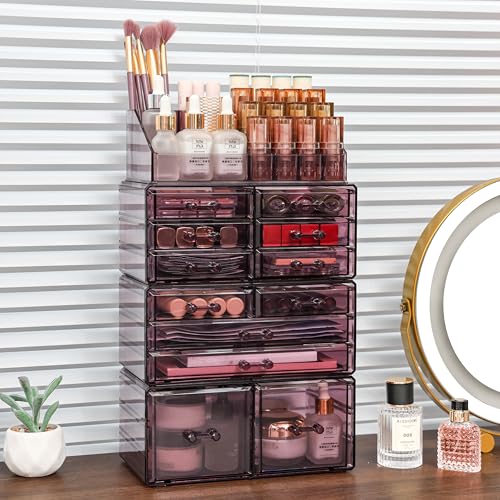Clear Acrylic Makeup Organizer with 11 Drawers, Set of 4 C403