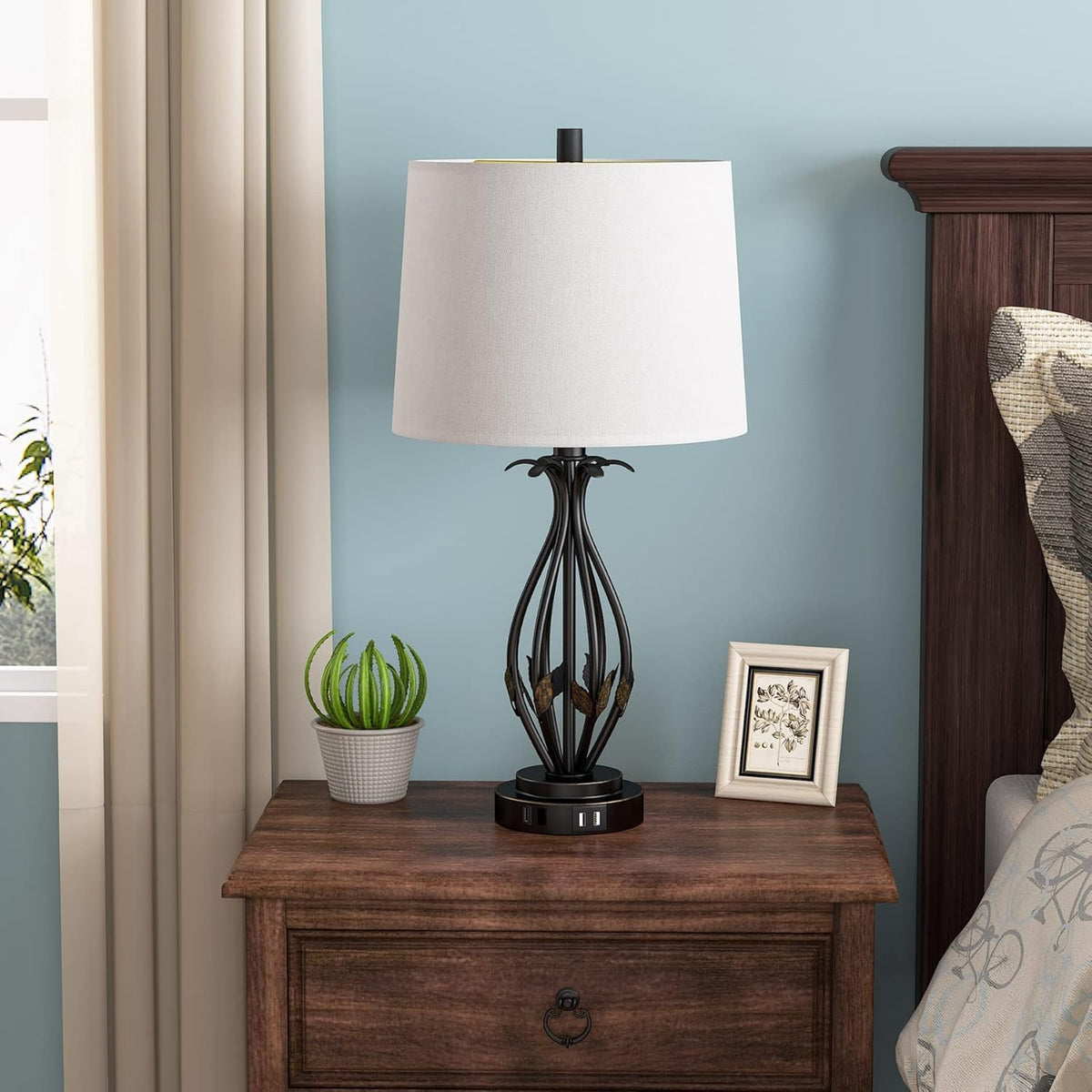 Table Lamp Set of 2, 3 Way Dimmable Touch with Dual USB Ports and AC Outlet F354525