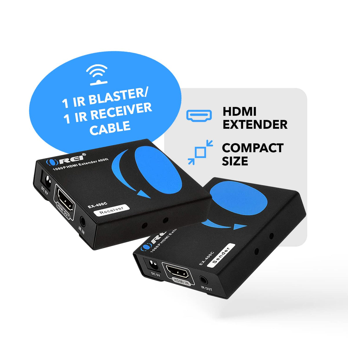 HDMI Extender Over LAN Single CAT5e/CAT6A/CAT7 Cable Uncompressed 1080p 60Hz Up to 400 Ft Transmitter and Receiver R60750