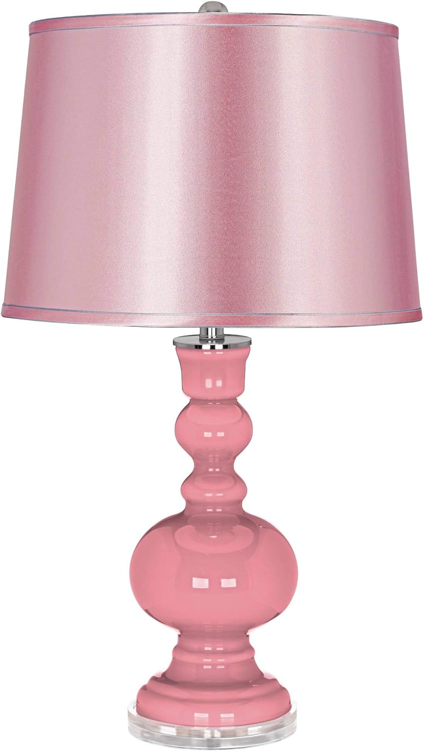 Clear Glass Table Lamp with Blue Satin Drum Shade V88931