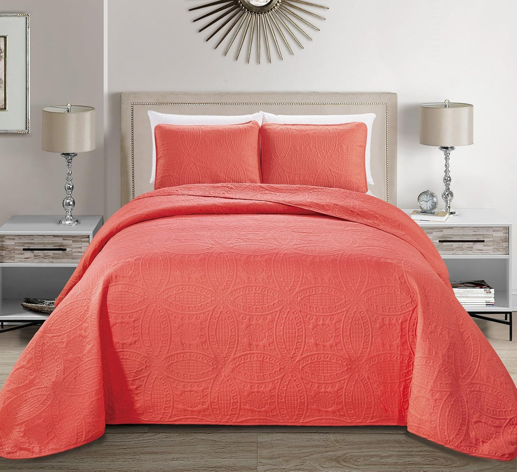 3pc King/California King Embossed Oversized Coverlet Bedspread Set Solid White I424