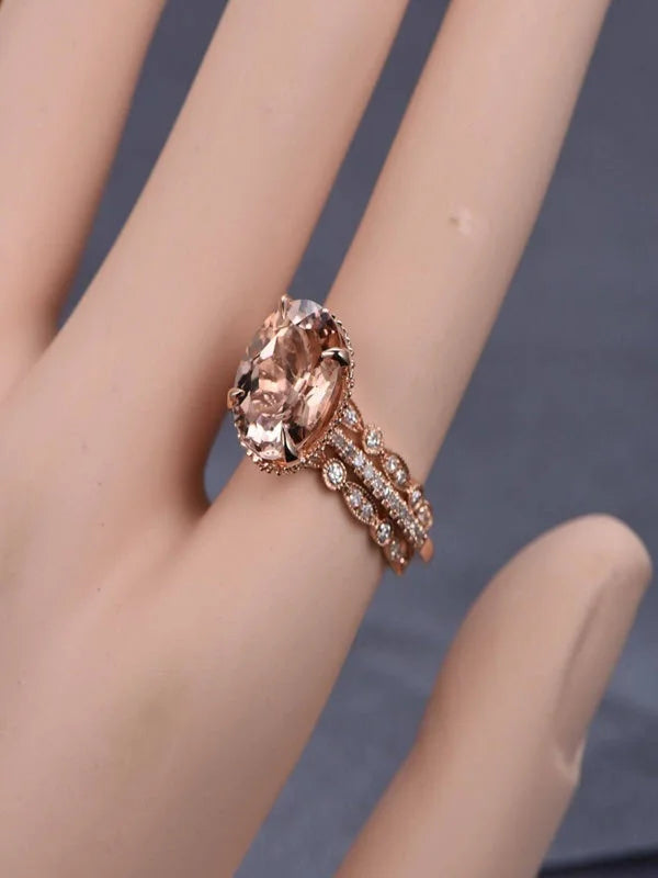 Morganite and Diamond Trio Ring Set in 10k Rose Gold Q697187