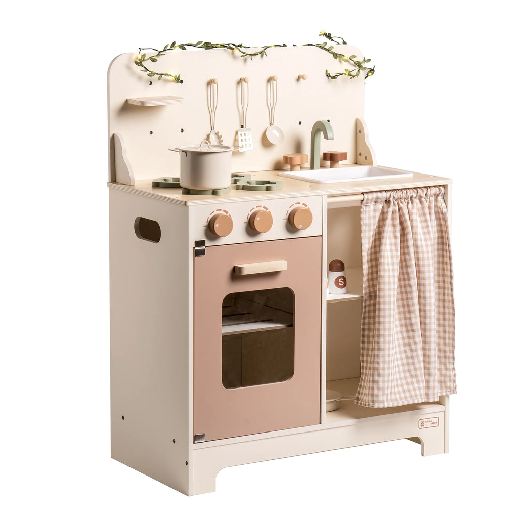 Cream Wooden Kids Kitchen Playset with Apron and Gloves T9795