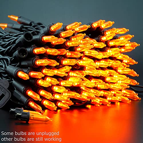 200 Orange LED Christmas Lights Black Wire 2 Strands 33 Feet Y28135