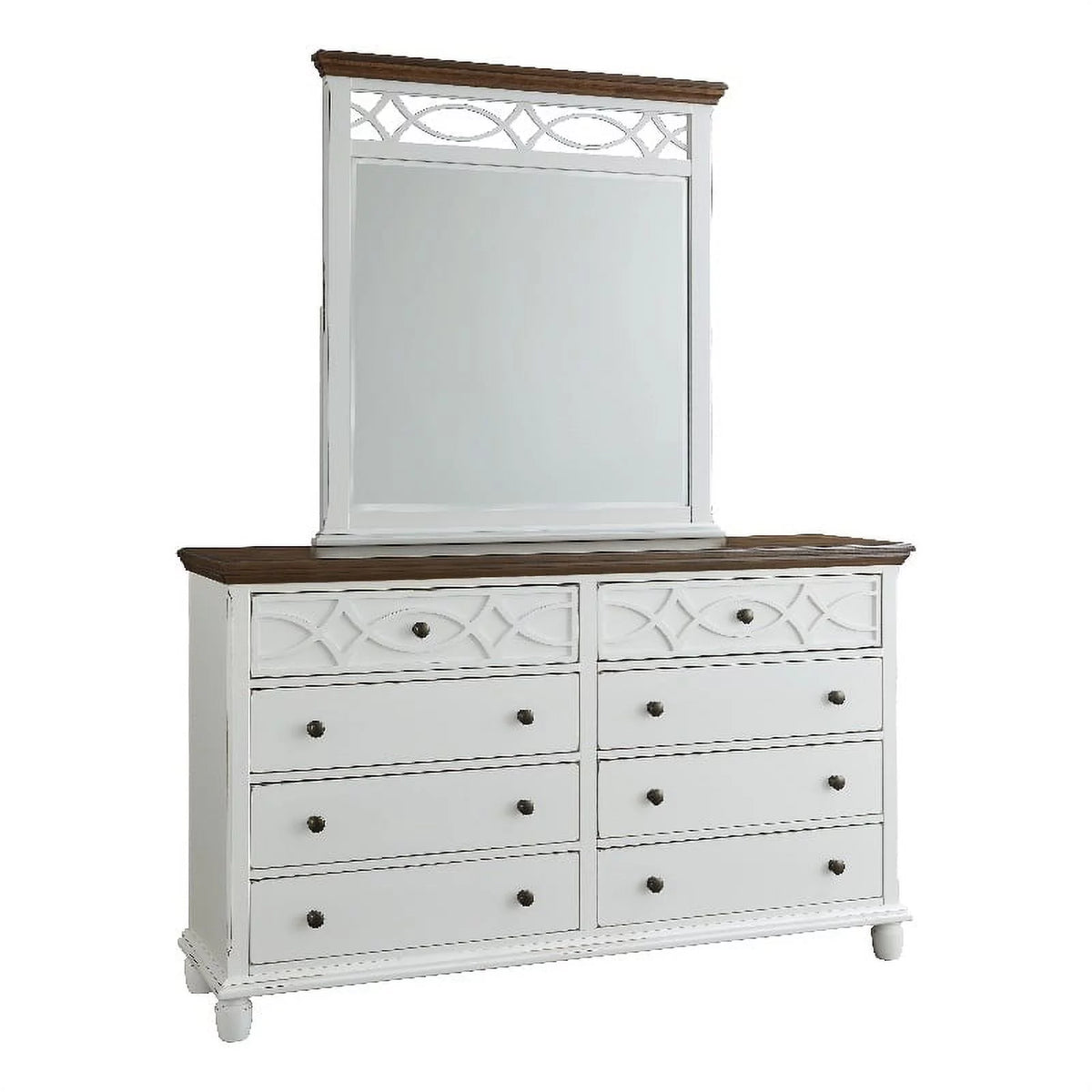 Oak Brown Vanilla White Wood Dresser and Mirror Z326385