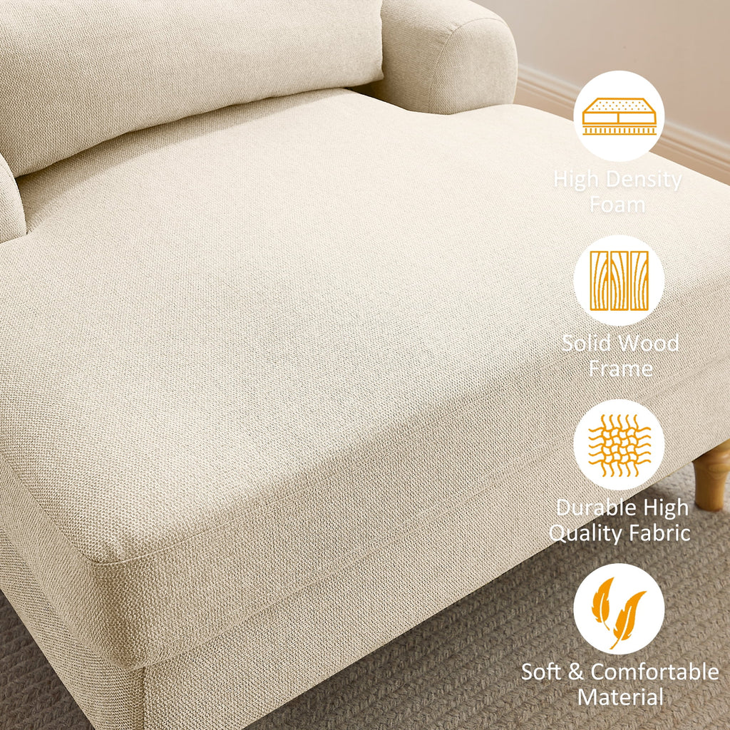 Beige White Linen Fabric Indoor Chaise Lounge Chair R793