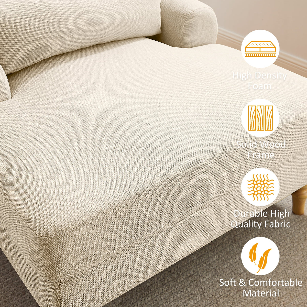 Beige White Linen Fabric Indoor Chaise Lounge Chair R793