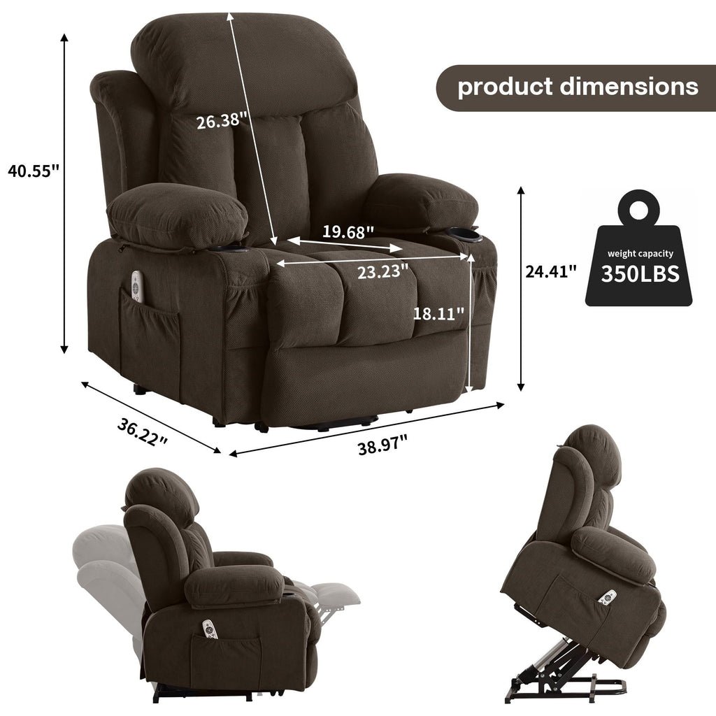 Brown PU Leather Power Lift Recliner Chair with Massage and Heating K36722