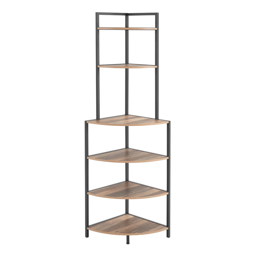 6-Tier Corner Wood Bookcase Rustic Brown E943