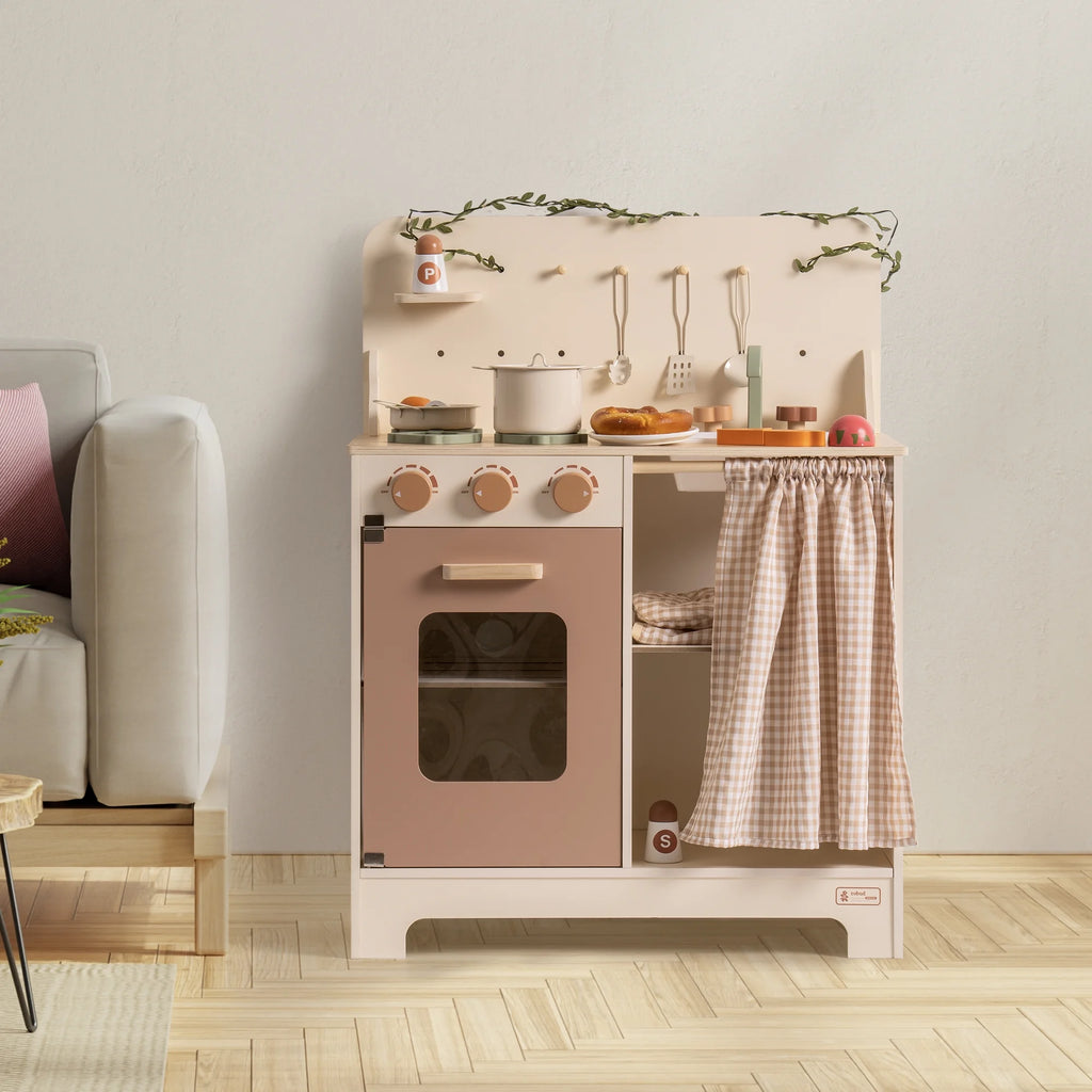 Cream Wooden Kids Kitchen Playset with Apron and Gloves T9795