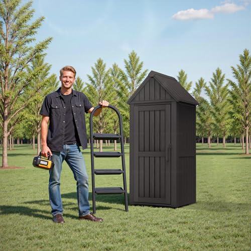 Outdoor Storage Shed Waterproof Resin Heavy-Duty Cabinet Light Brown S646687