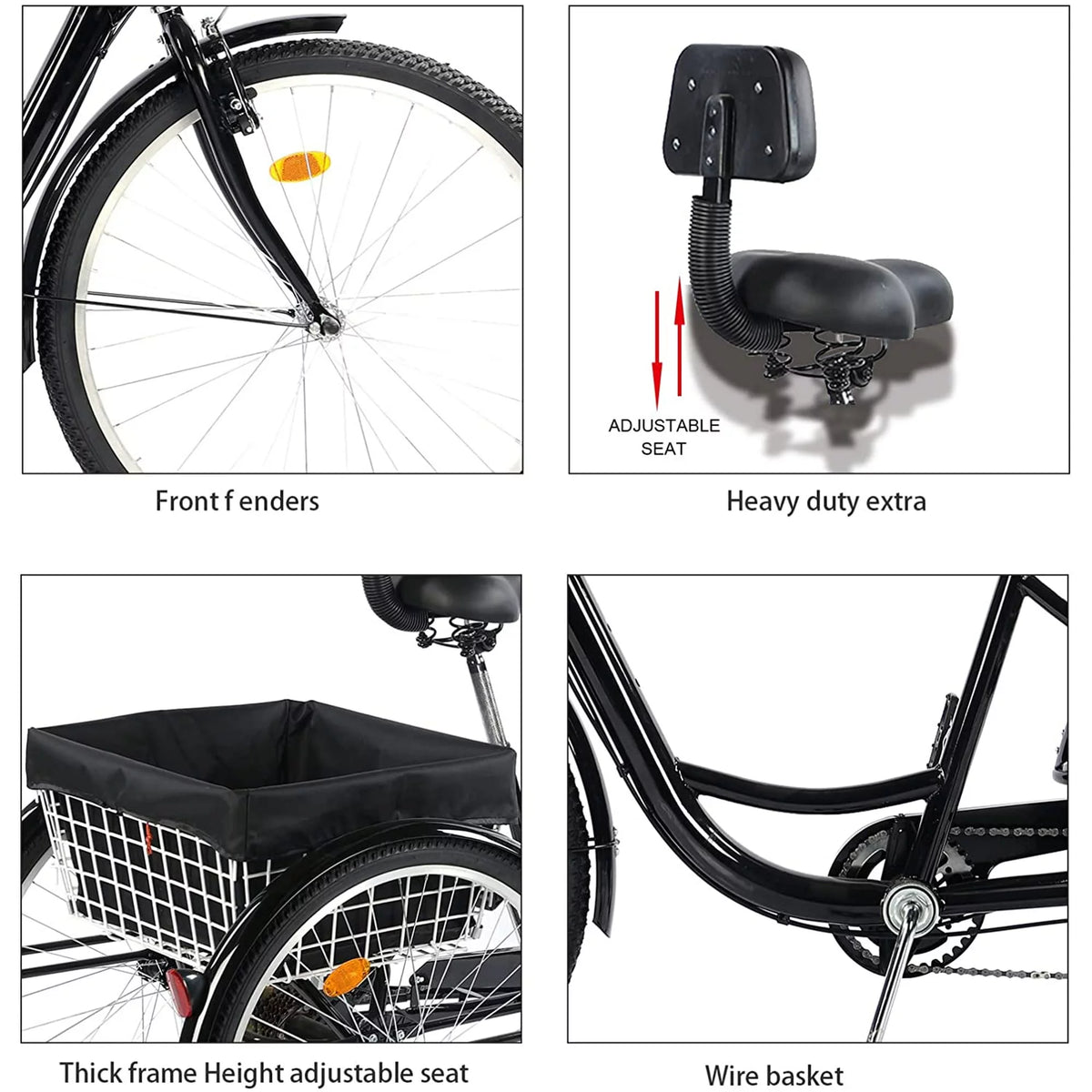 26 Inch 7-Speed 3-Wheel Bike (Black) M145
