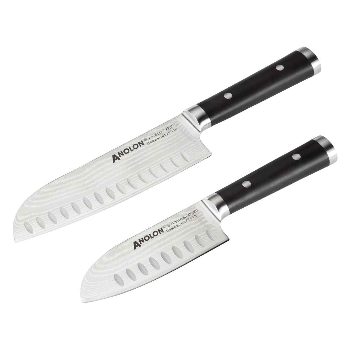 Black 2-Piece Damascus Steel Santoku Knife Set O8271