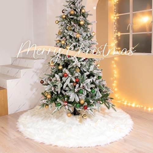 48 Inch White Faux Fur Christmas Tree Skirt D576