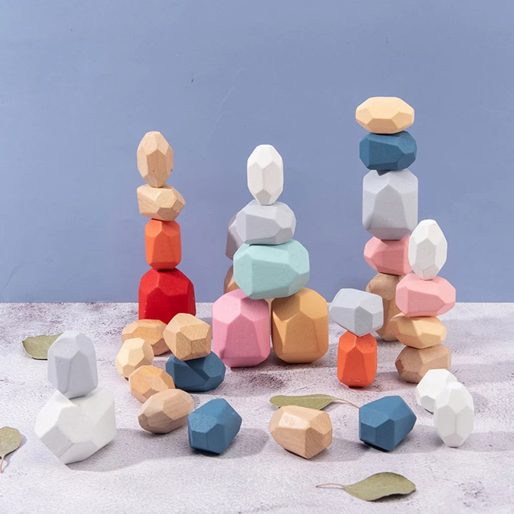 36 Pcs Wooden Colored Stone Stacking Game Building Block T886