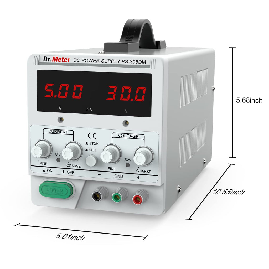 30V 5A Adjustable Switching Regulated DC Bench Linear Power Supply with Alligator Leads and 3 LED Digital Display W24217