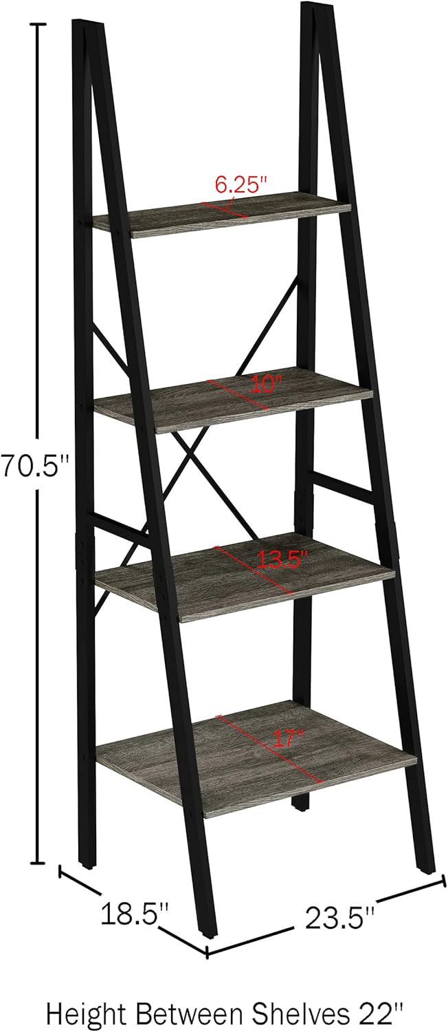 Gray Woodgrain 4-Tier Ladder Bookshelf Z327