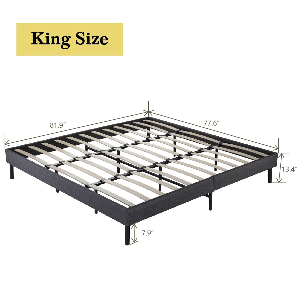Grey King Size Upholstered Platform Bed Frame with Wood Slats C852569