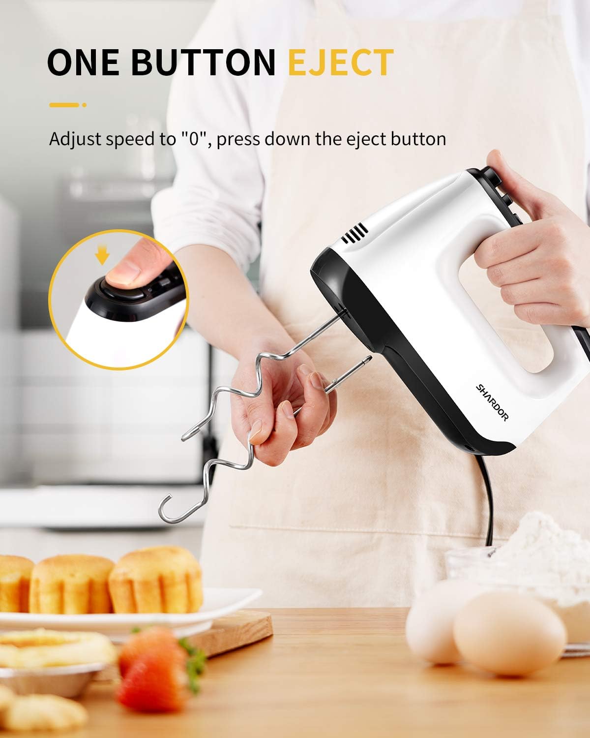 White 6 Speed Handheld Mixer with 5 Stainless Steel Accessories R5317