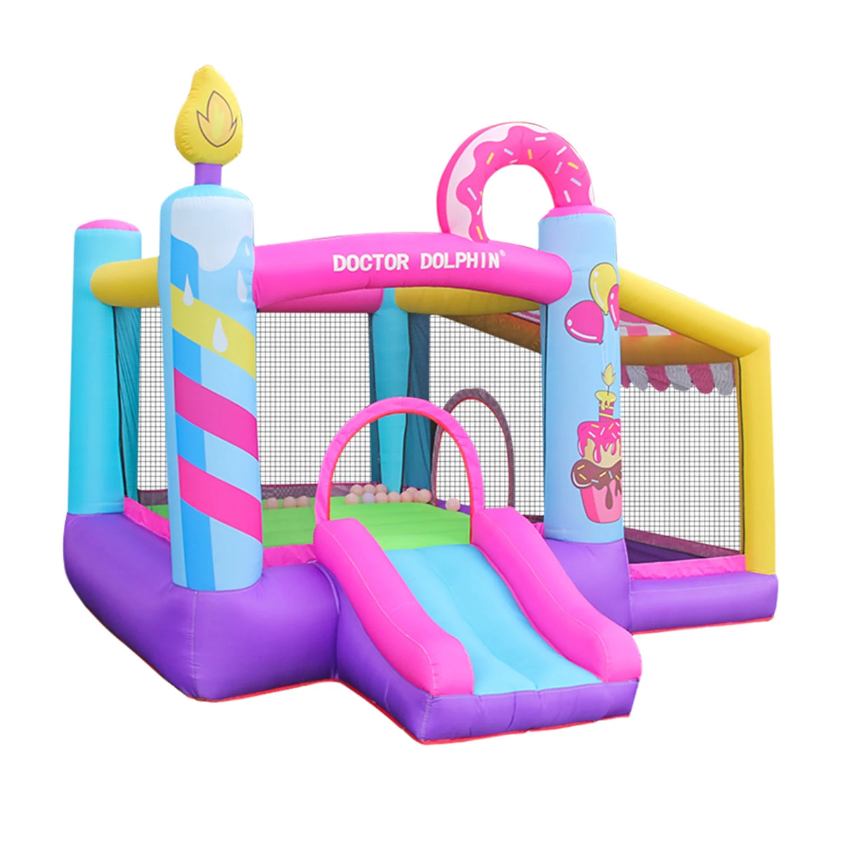 Inflatable Slide Bouncer House with Ball Pool and Storage Bag J2665