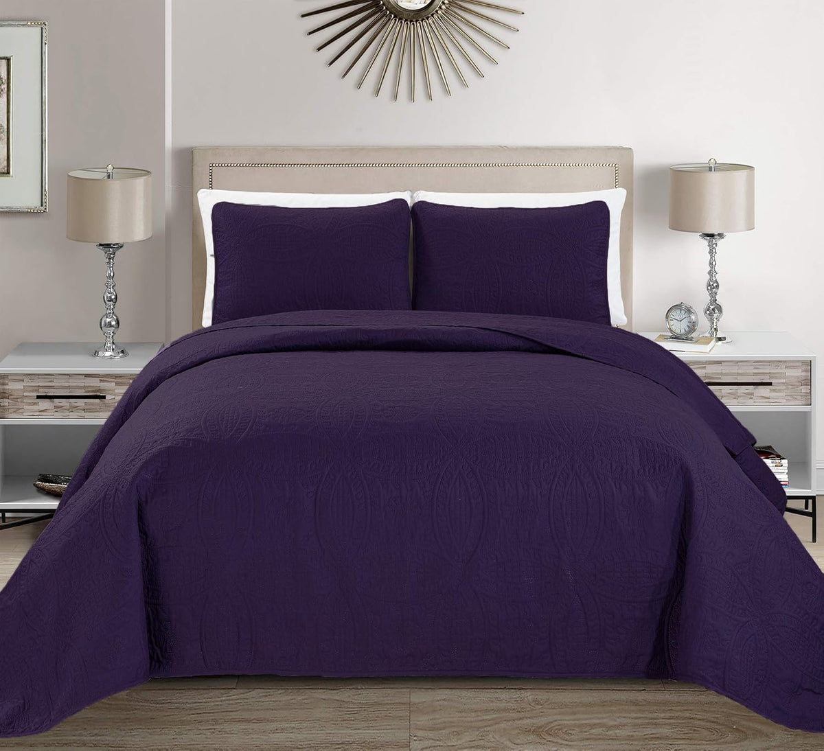 3pc King/California King Embossed Oversized Coverlet Bedspread Set Solid White I424
