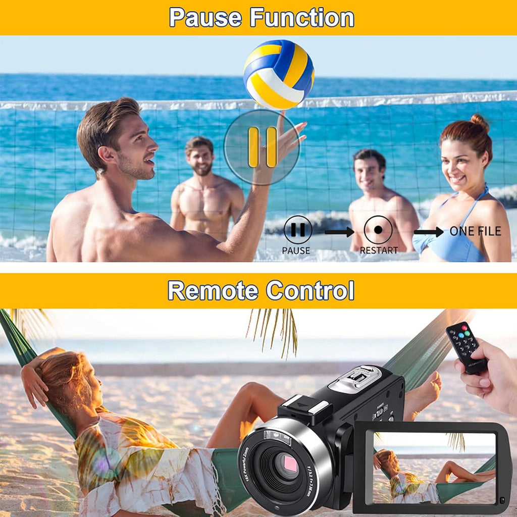 Video Camera Camcorder Full HD 1080P 30FPS 24.0 MP IR Night Vision 3.0 Inch IPS Screen 16X Zoom with 2 Batteries Q637